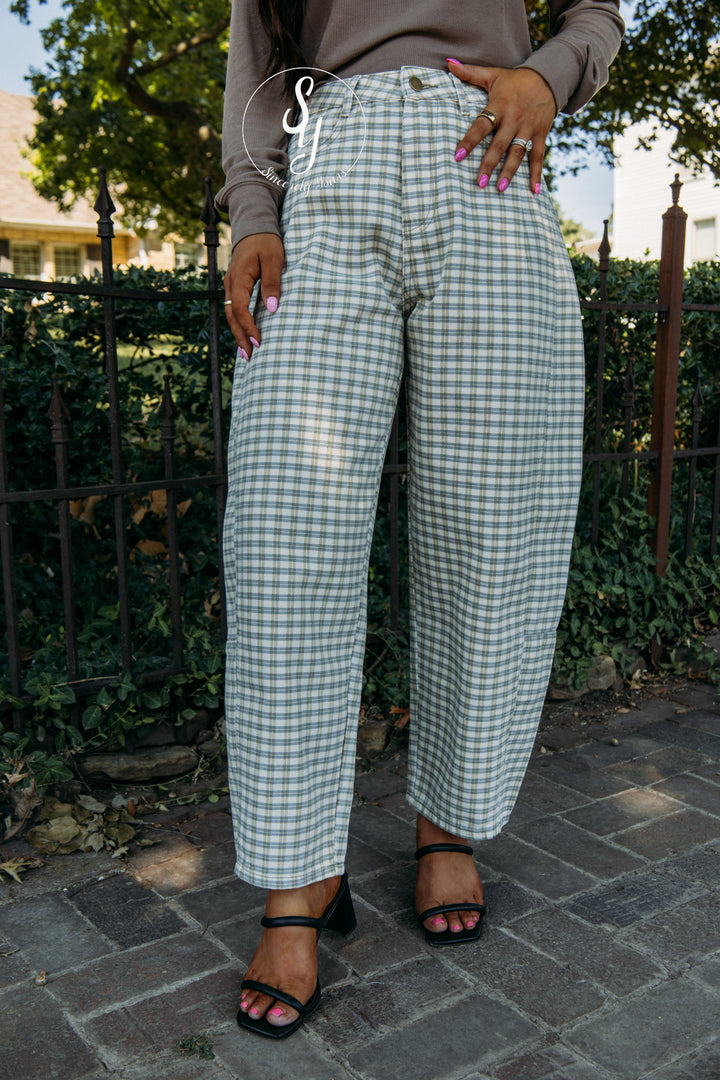 Martha Checkered Barrel Denim - Blue