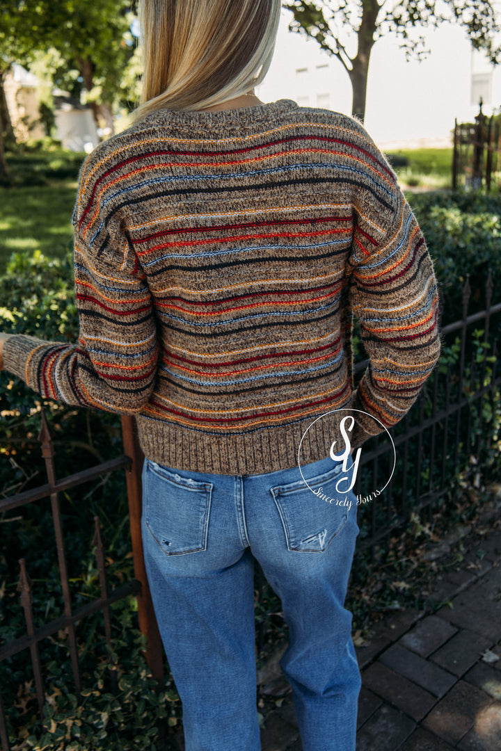 Cabin Cozy Striped Sweater - Choco Multi