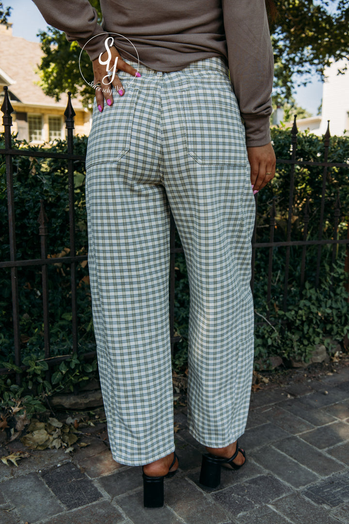Martha Checkered Barrel Denim - Blue