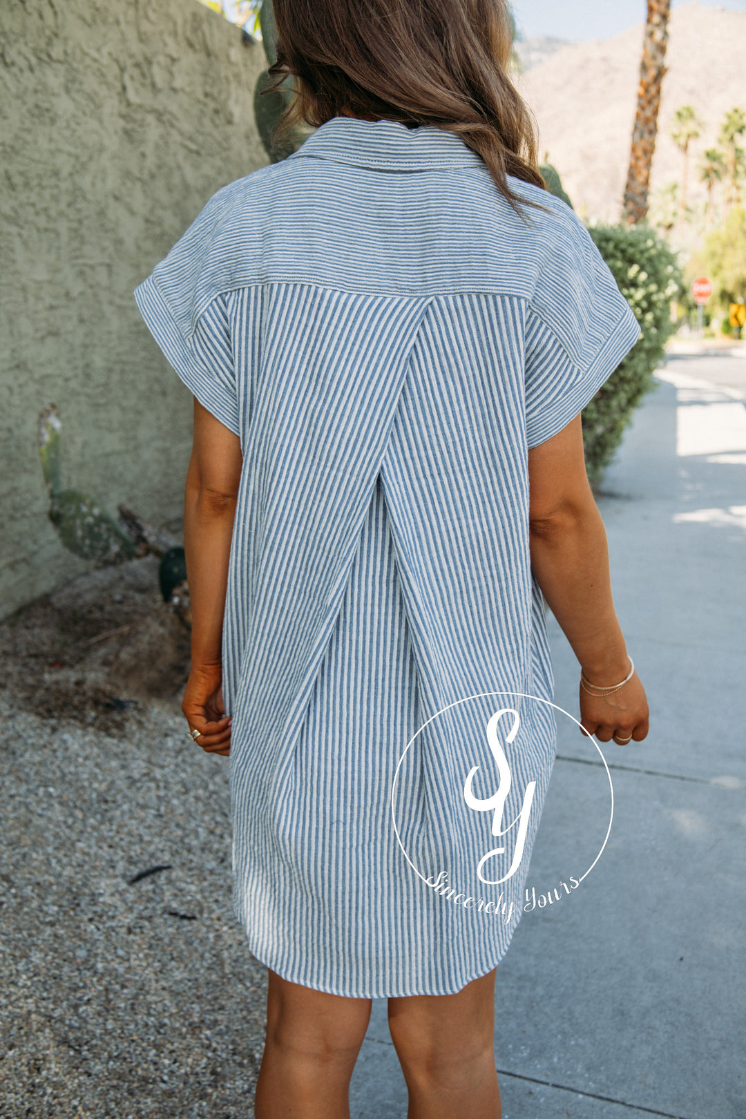 All About The Stripes Dress - Ivory Blue