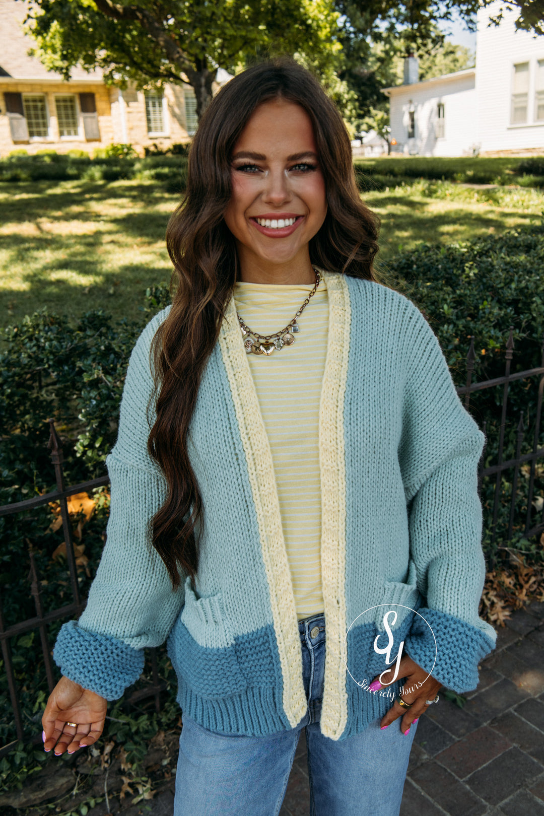 Harvest Moon Cardigan - L. Sage/Teal