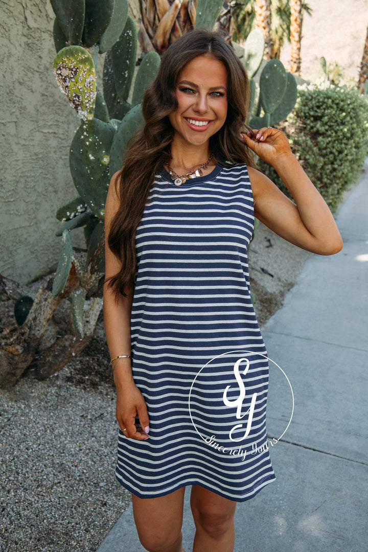 Sweet Stripes Dress - Navy