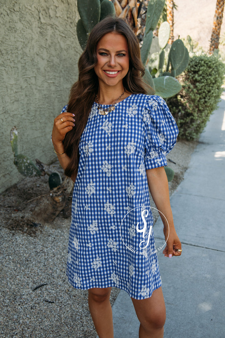 Floral Gingham Dress - Royal