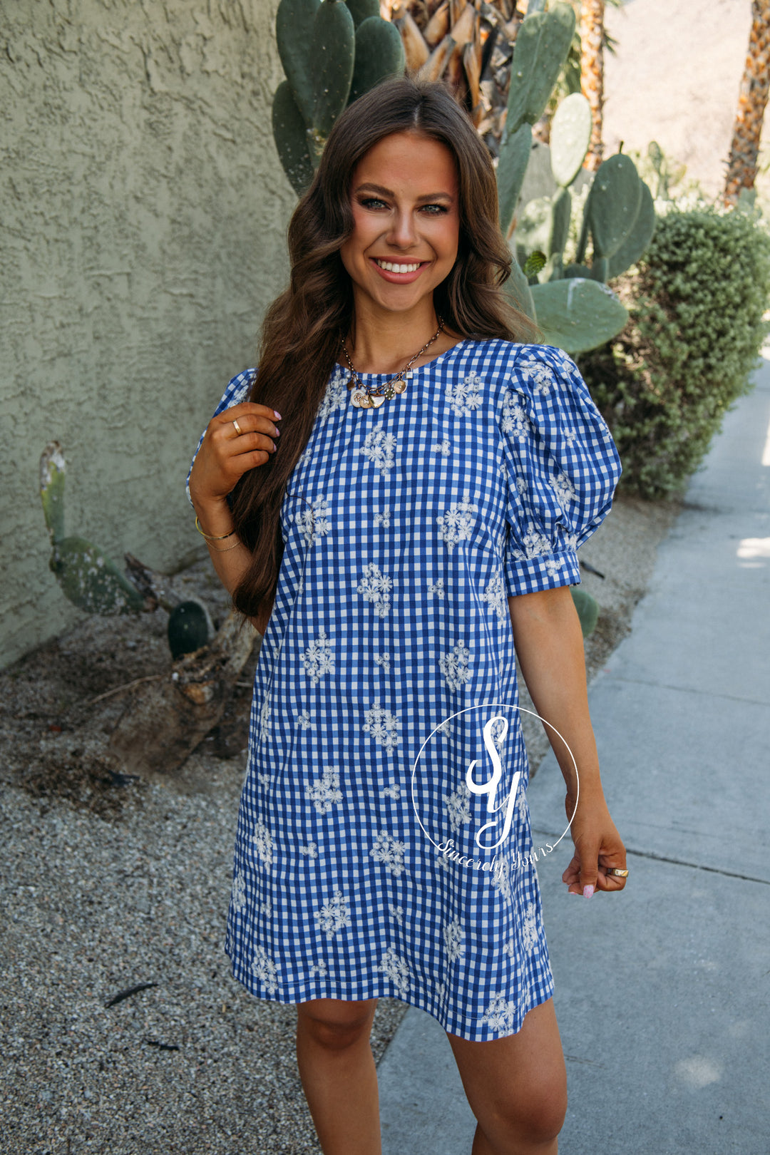 Floral Gingham Dress - Royal