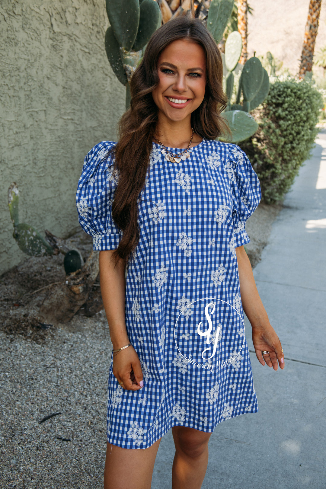 Floral Gingham Dress - Royal