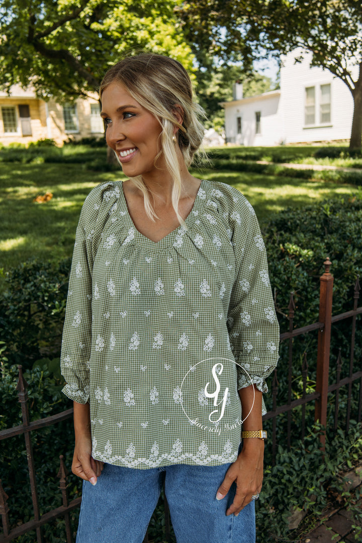 Petal Lane Blouse - Grass Green