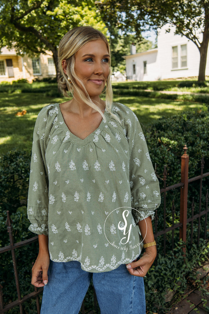 Petal Lane Blouse - Grass Green