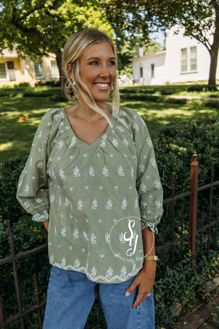 Petal Lane Blouse - Grass Green