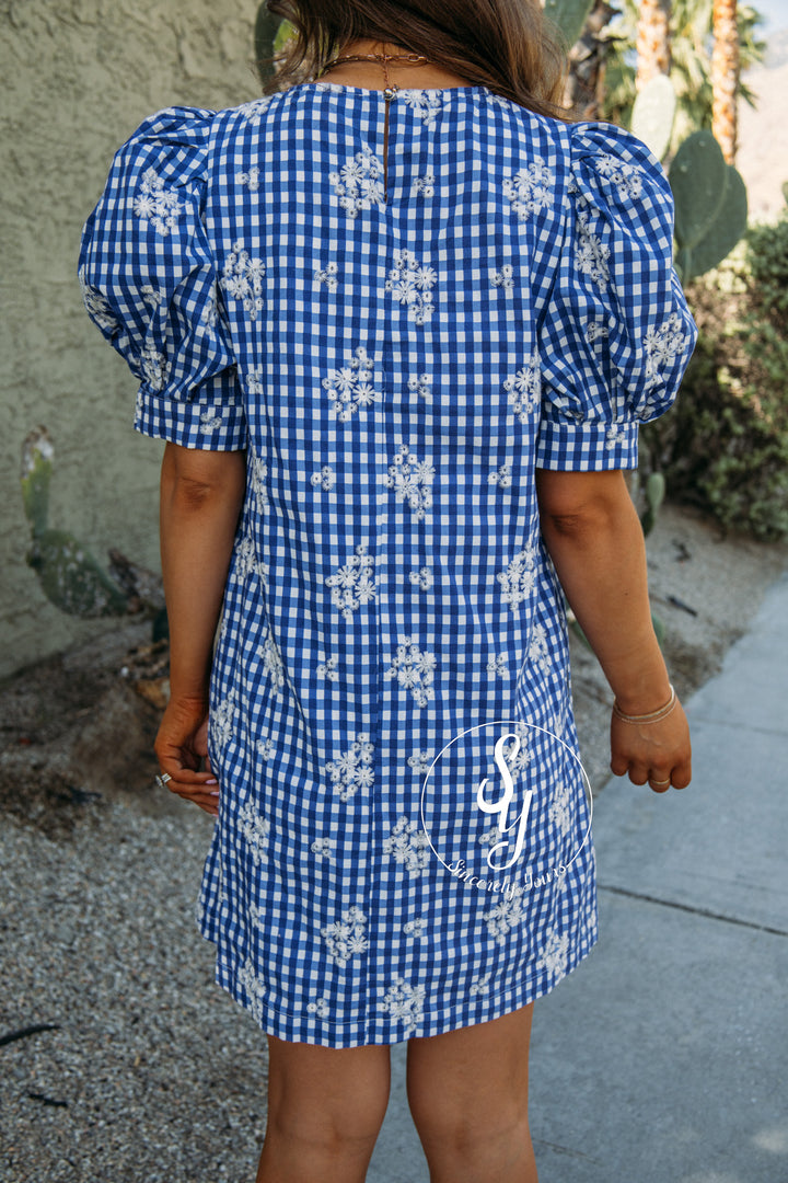 Floral Gingham Dress - Royal