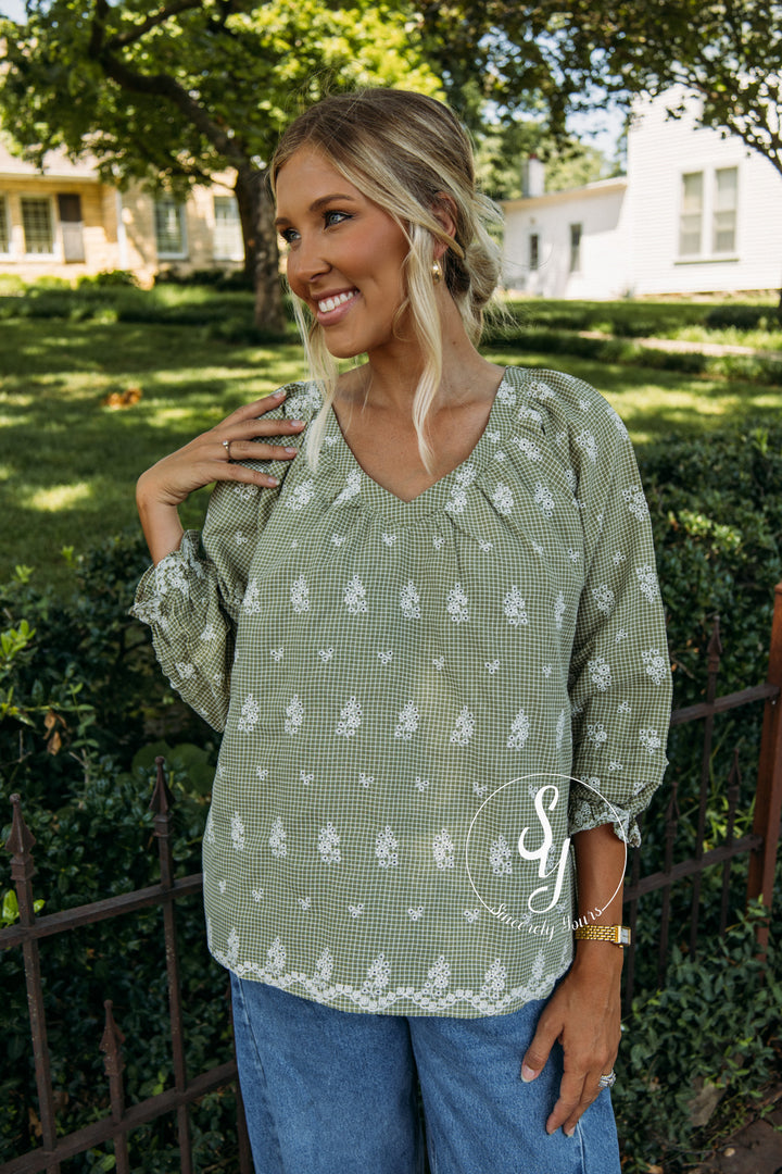 Petal Lane Blouse - Grass Green