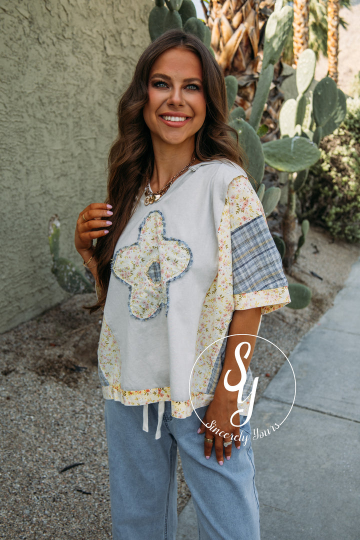 Floral Fabric Top - Grey
