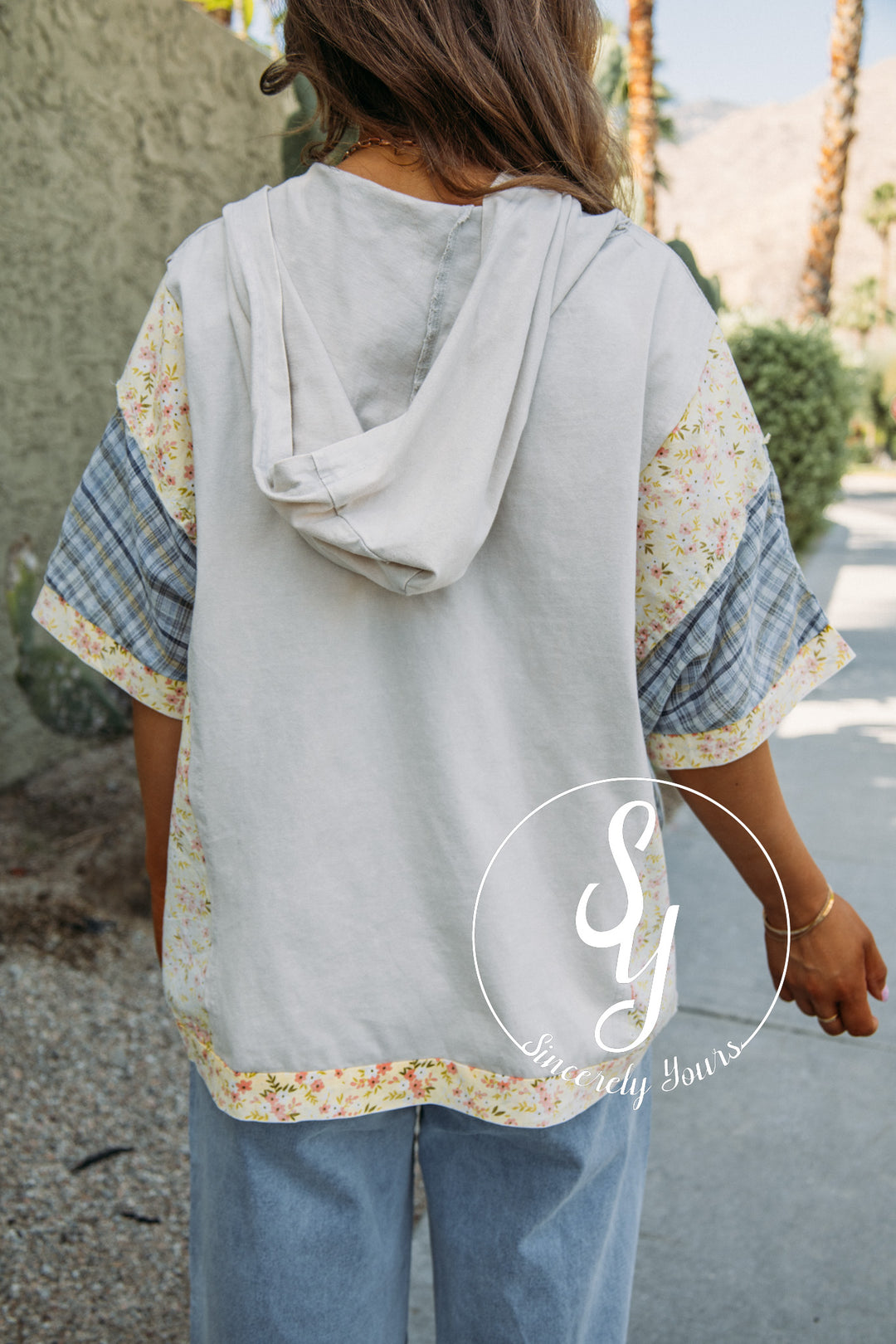 Floral Fabric Top - Grey