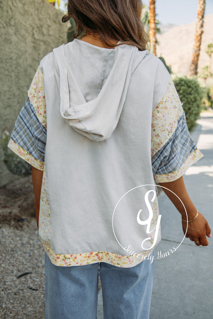 Floral Fabric Top - Grey
