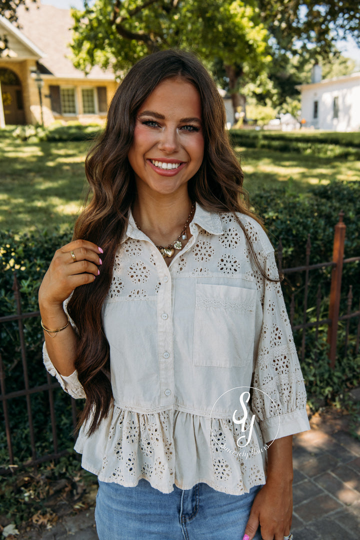 Eyelet Love Top - Sandshell