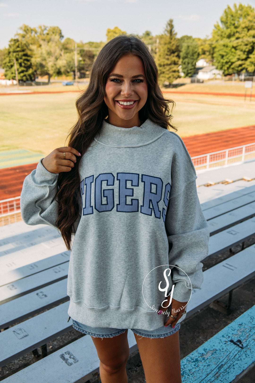 Tiger Proud Mock Neck - Heather Grey