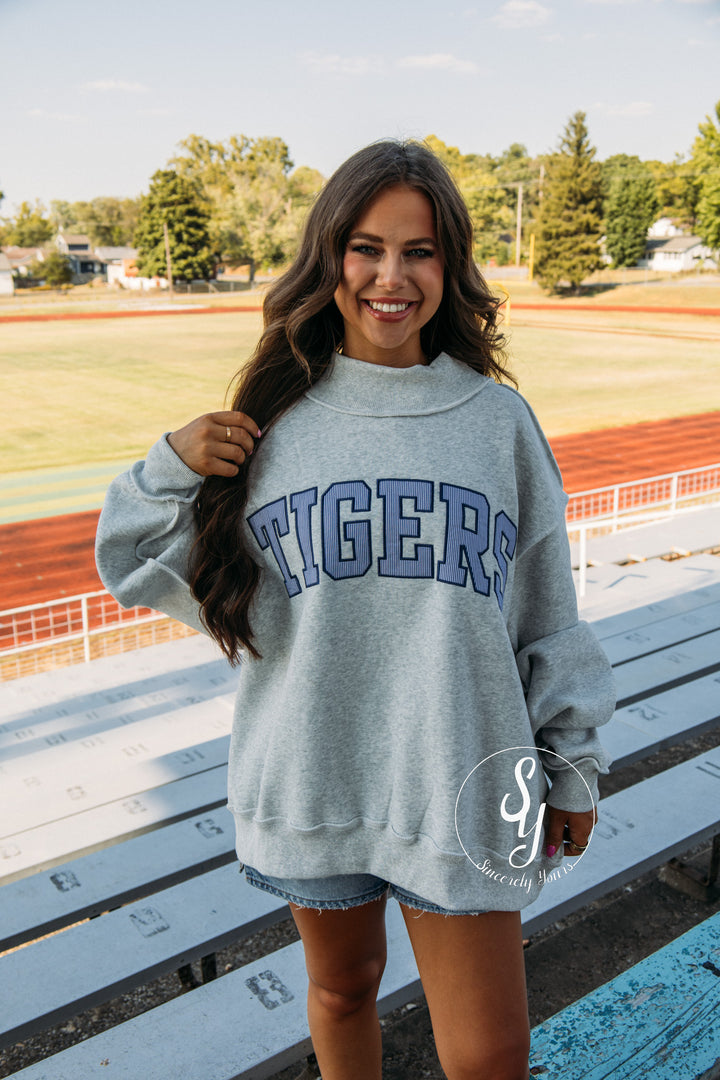 Tiger Proud Mock Neck - Heather Grey