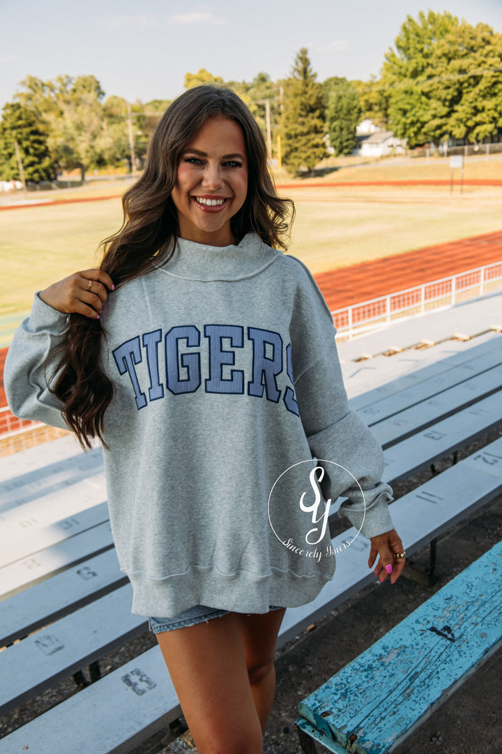 Tiger Proud Mock Neck - Heather Grey