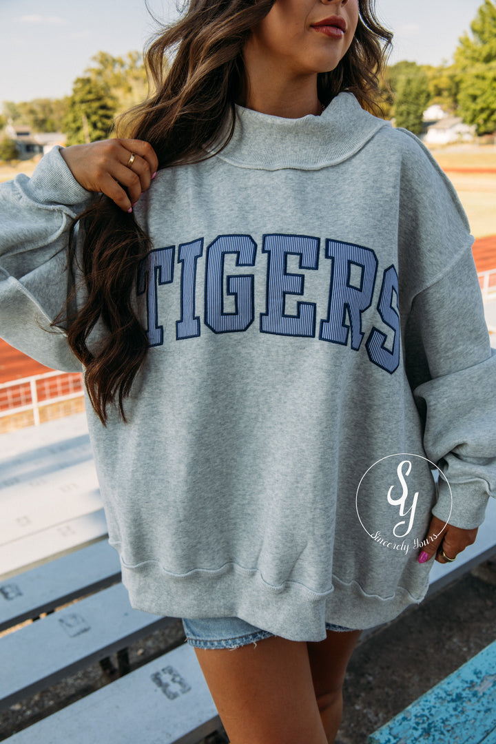 Tiger Proud Mock Neck - Heather Grey