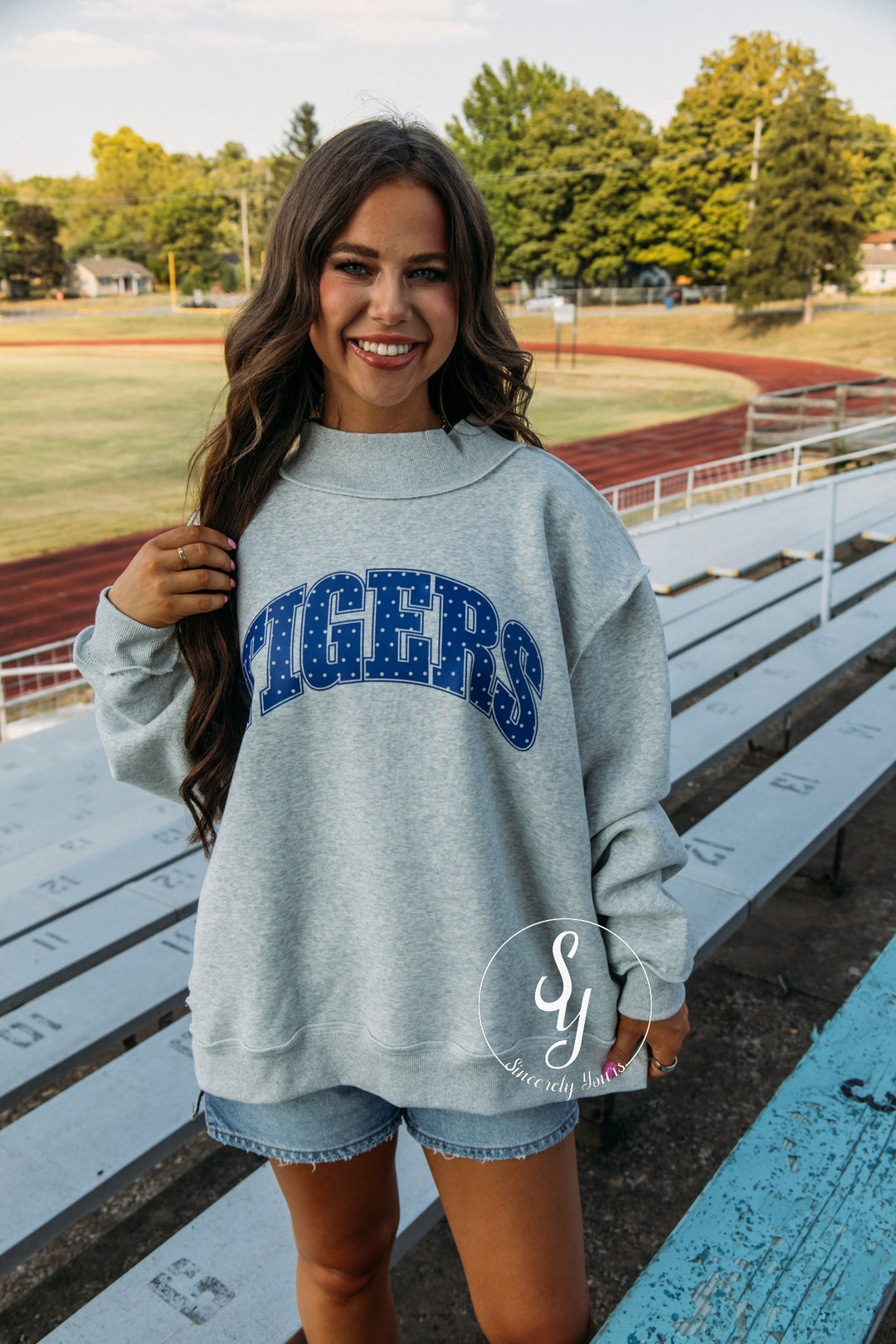 Tiger Pride Mock Neck - Heather Grey