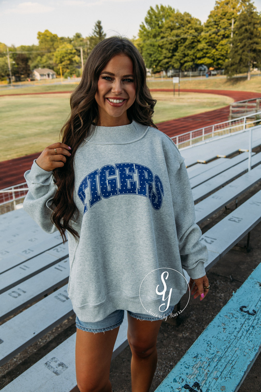 Tiger Pride Mock Neck - Heather Grey