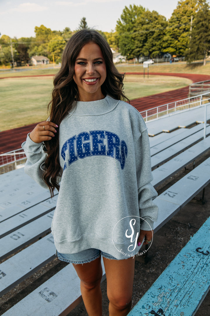 Tiger Pride Mock Neck - Heather Grey