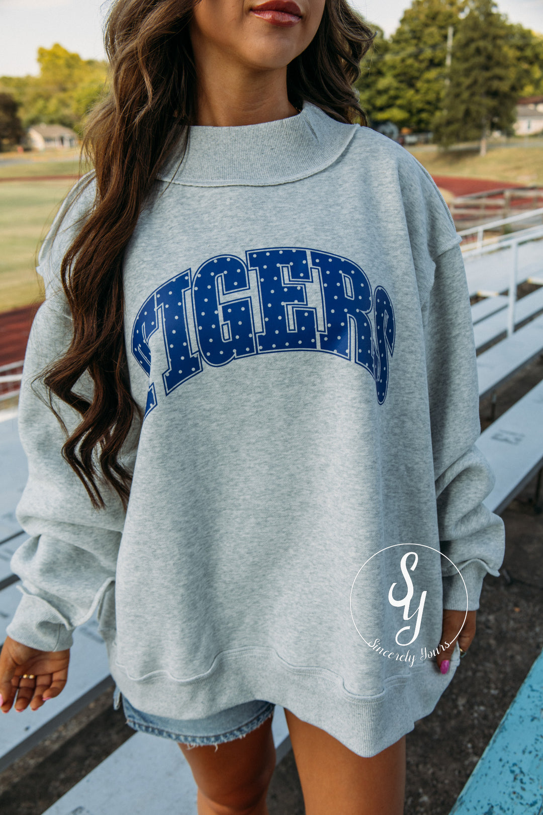 Tiger Pride Mock Neck - Heather Grey