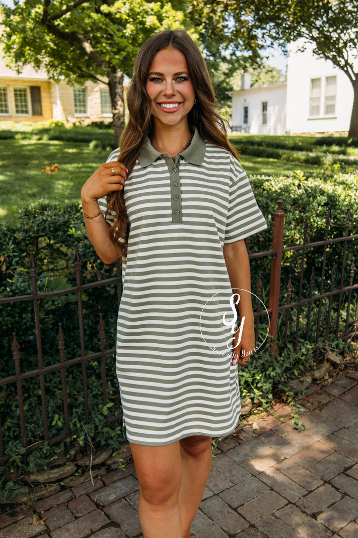 Stripe Line Dress - Olive/Cream
