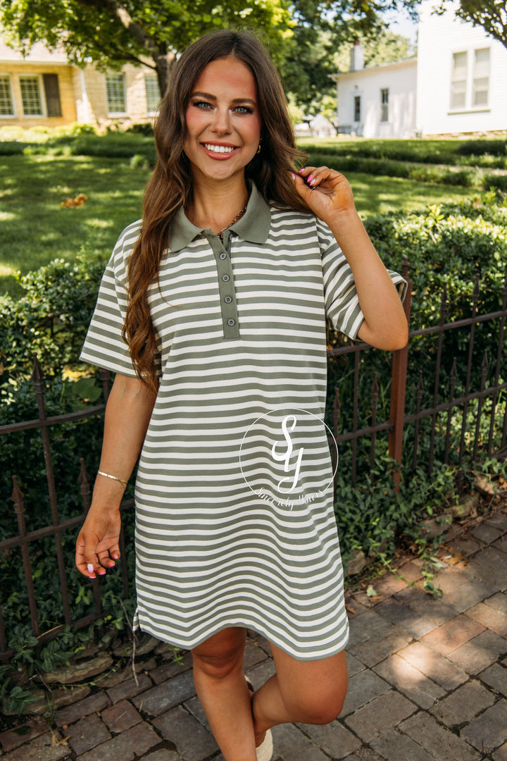 Stripe Line Dress - Olive/Cream