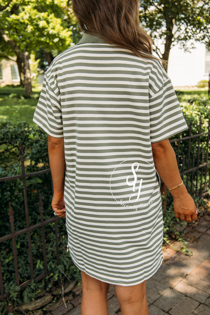 Stripe Line Dress - Olive/Cream
