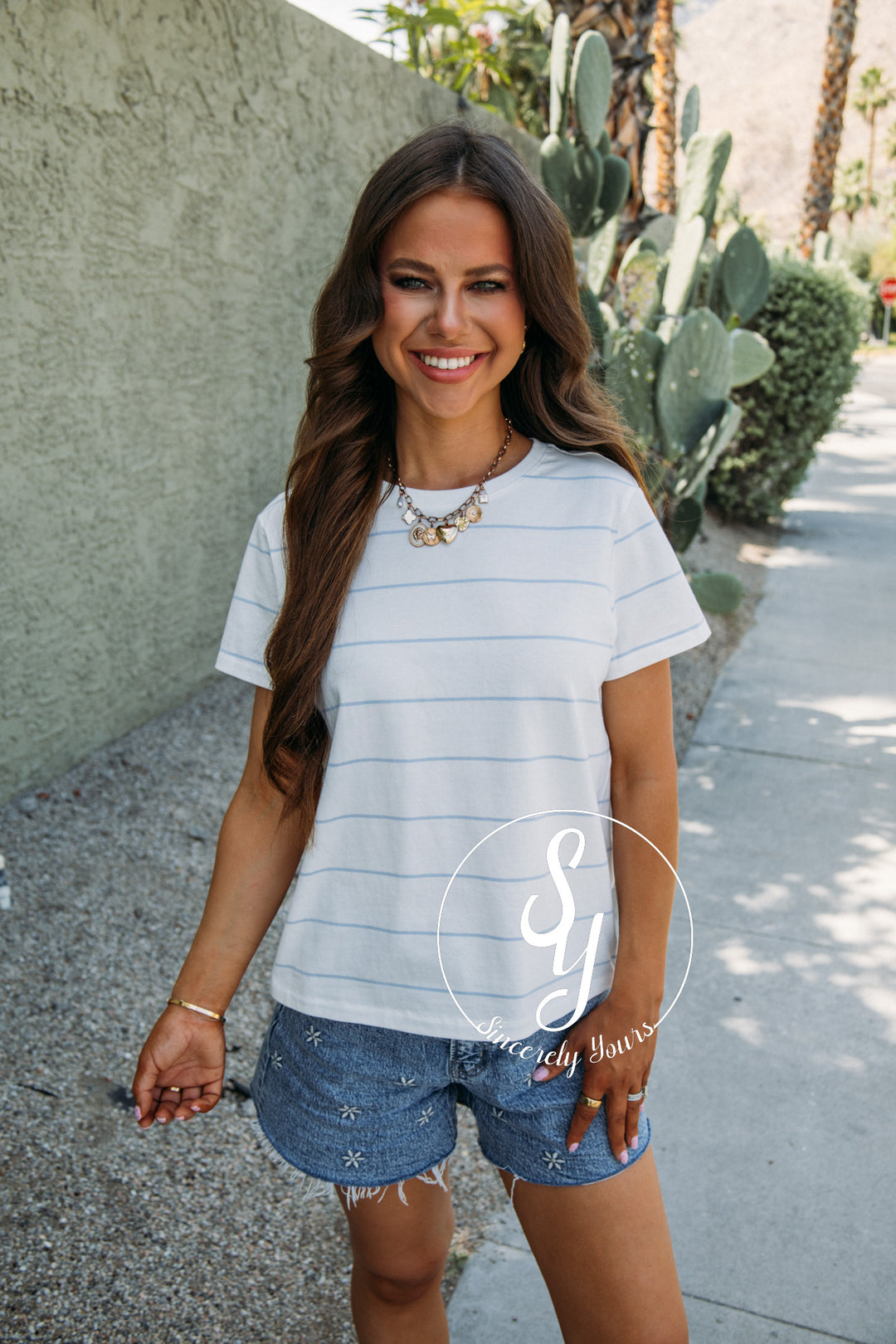 Asher Tee - Ivory Powder Blue