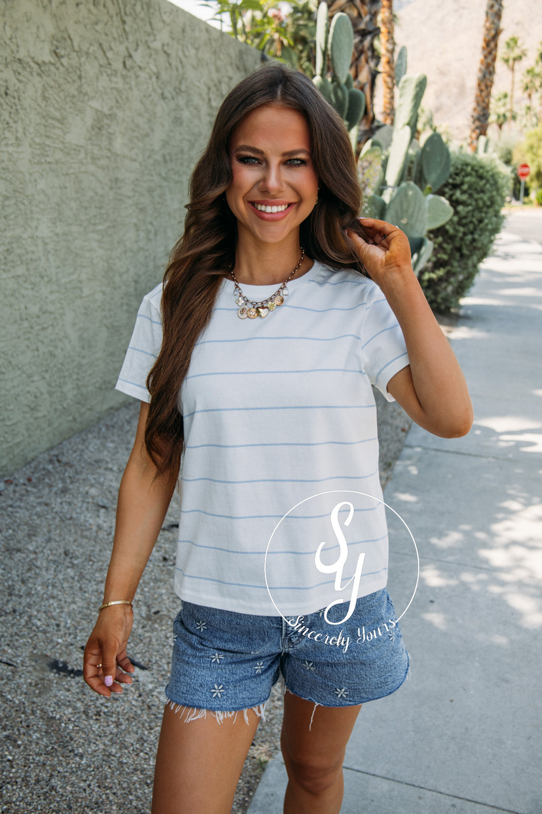 Asher Tee - Ivory Powder Blue