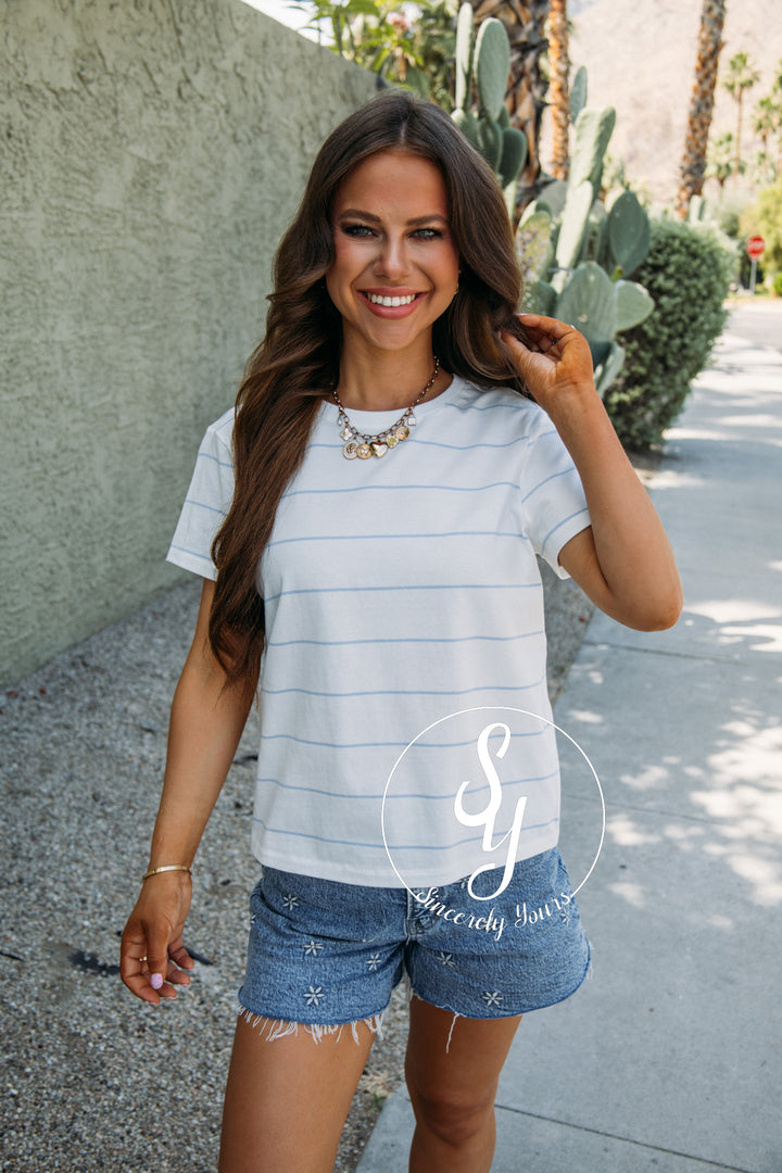 Asher Tee - Ivory Powder Blue