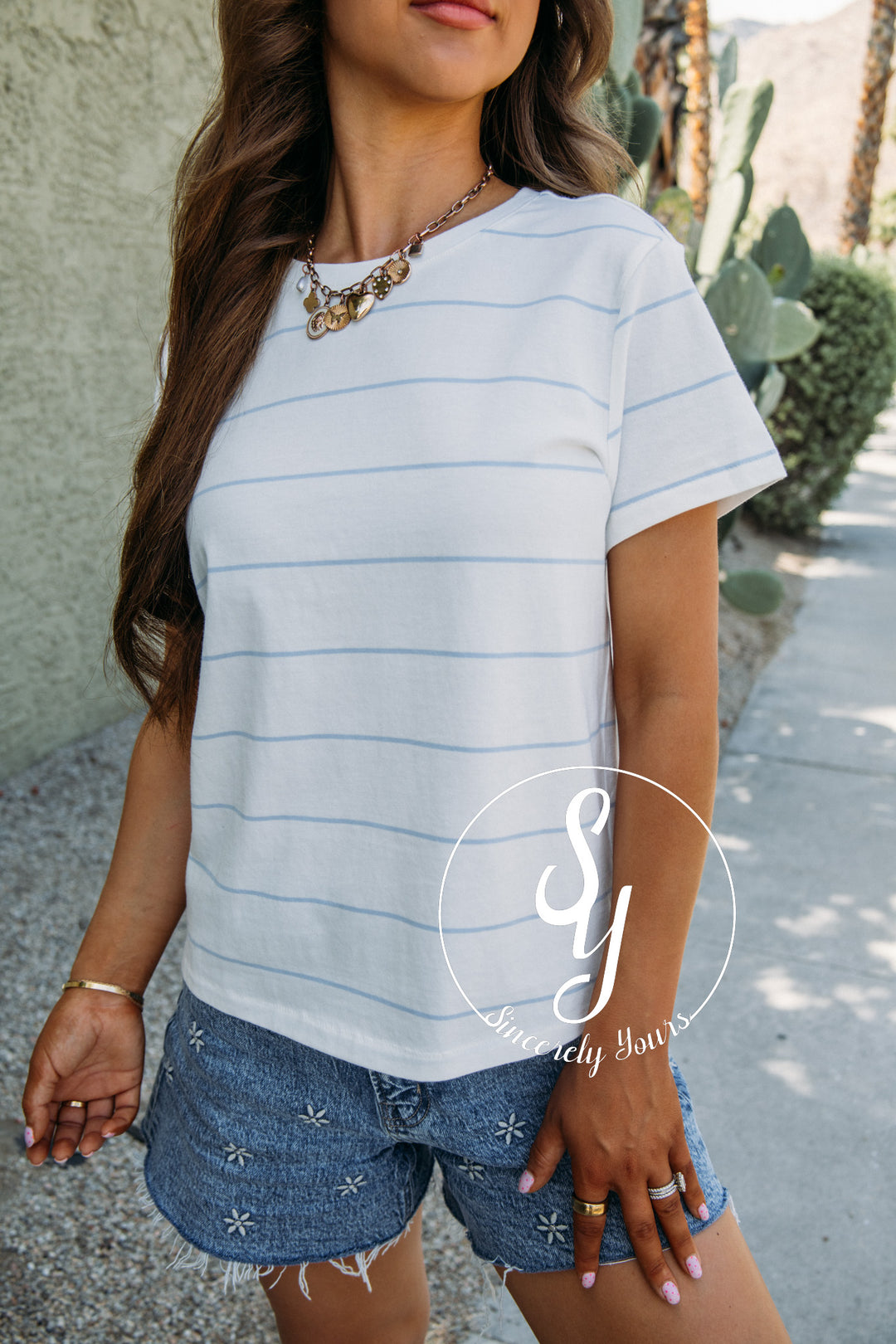 Asher Tee - Ivory Powder Blue