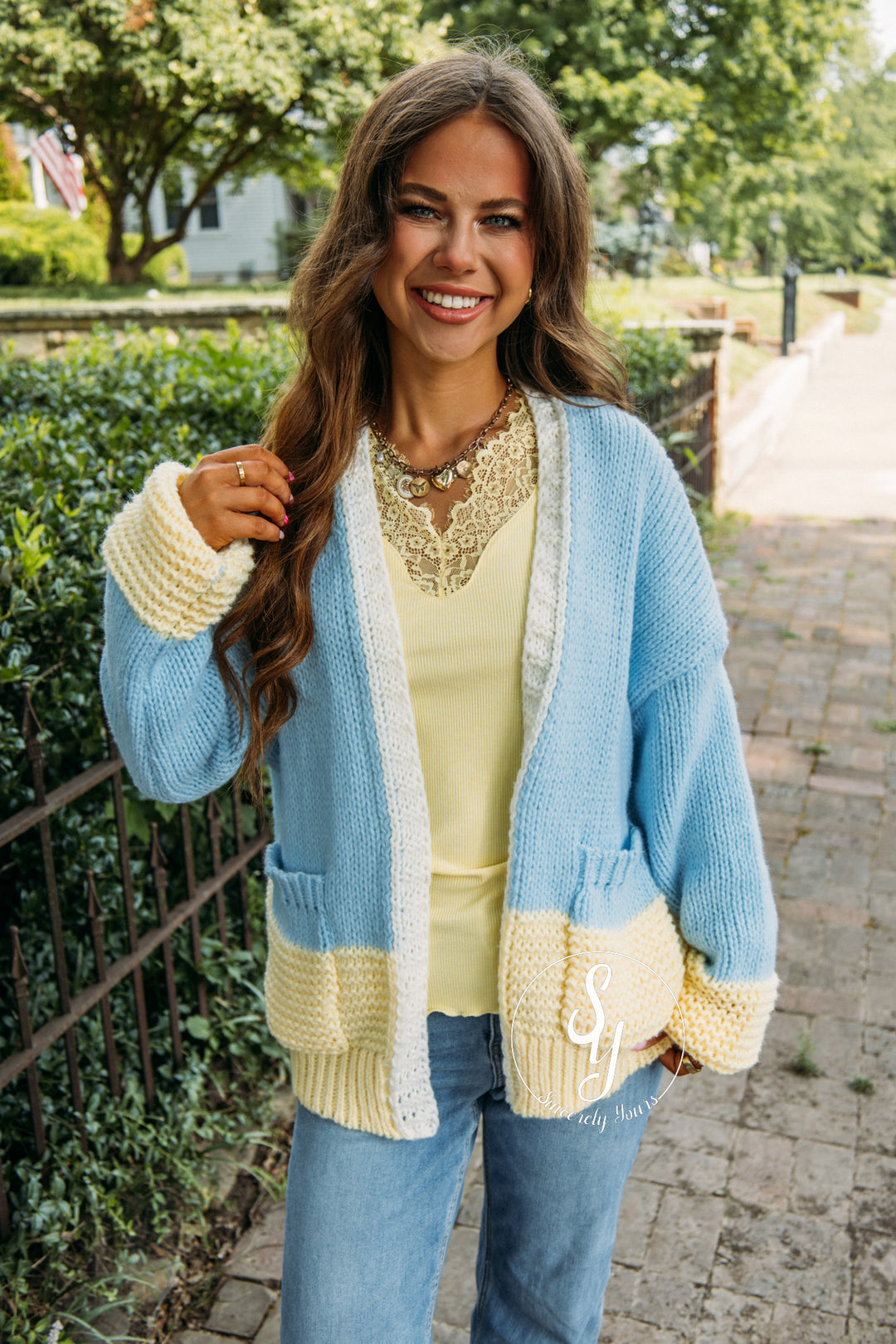 Harvest Moon Cardigan - Sky/Daisy