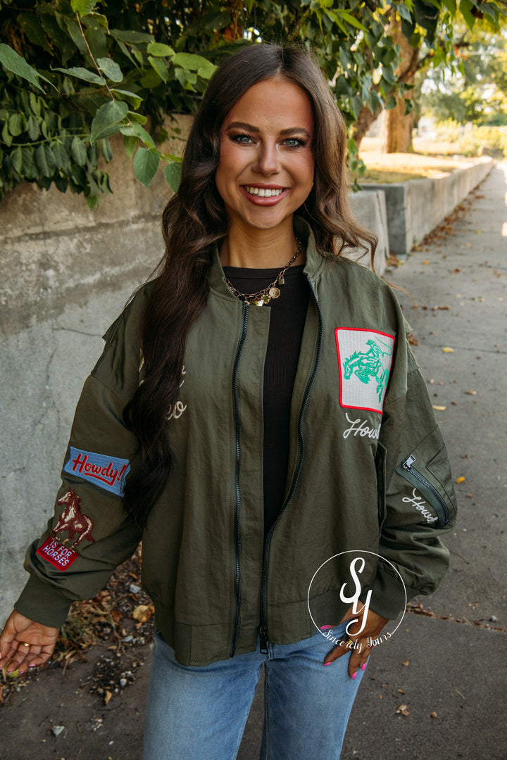 Patched Bomber Jacket - Army Green