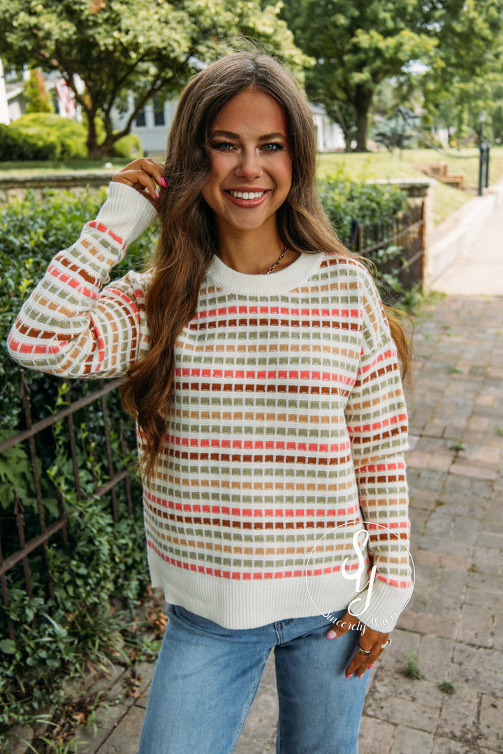 Favorite Forecast Sweater- Pink/Olive