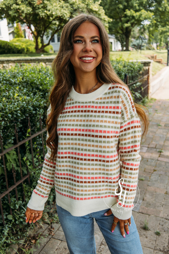 Favorite Forecast Sweater- Pink/Olive