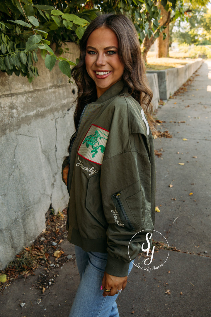 Patched Bomber Jacket - Army Green
