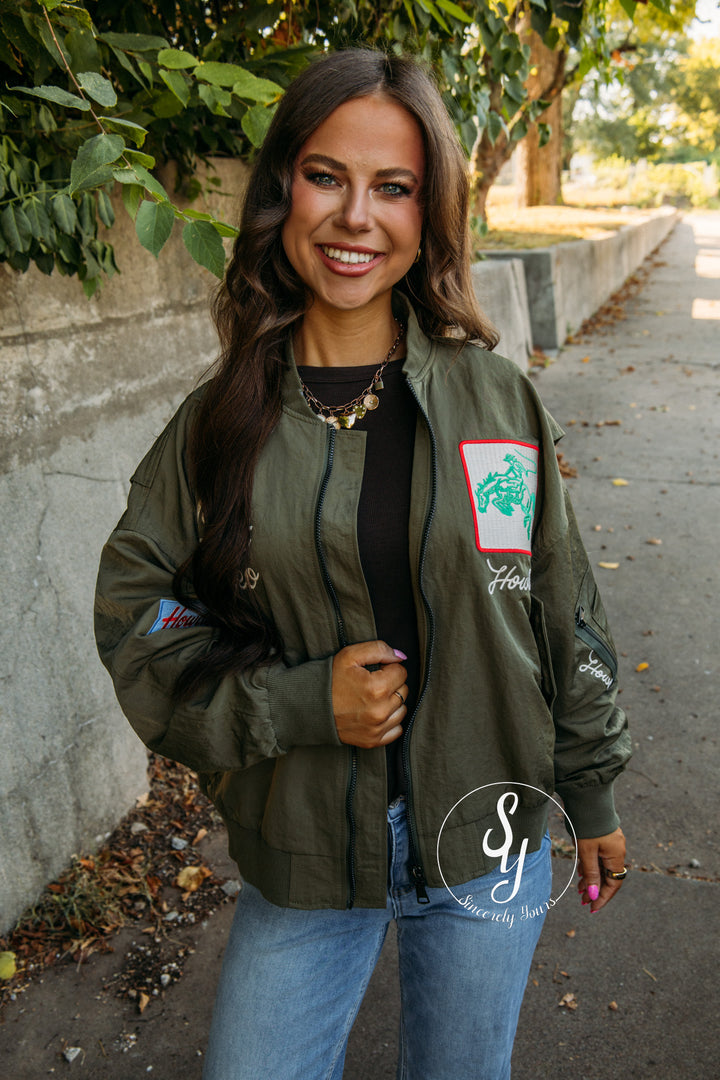 Patched Bomber Jacket - Army Green