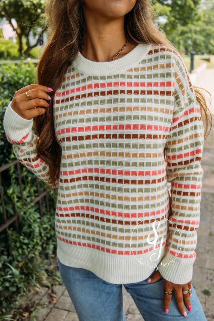 Favorite Forecast Sweater- Pink/Olive