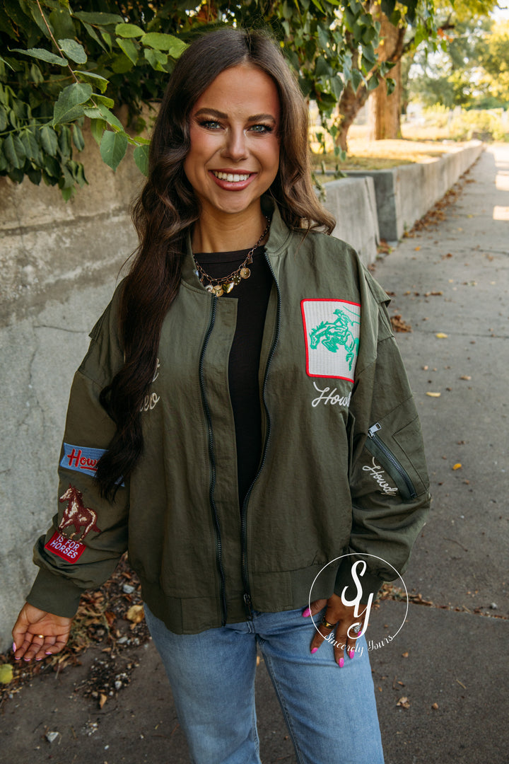 Patched Bomber Jacket - Army Green