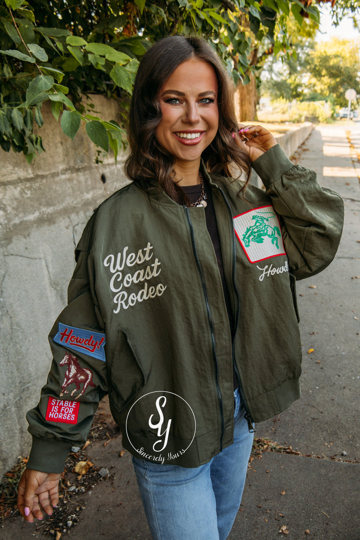 Patched Bomber Jacket - Army Green