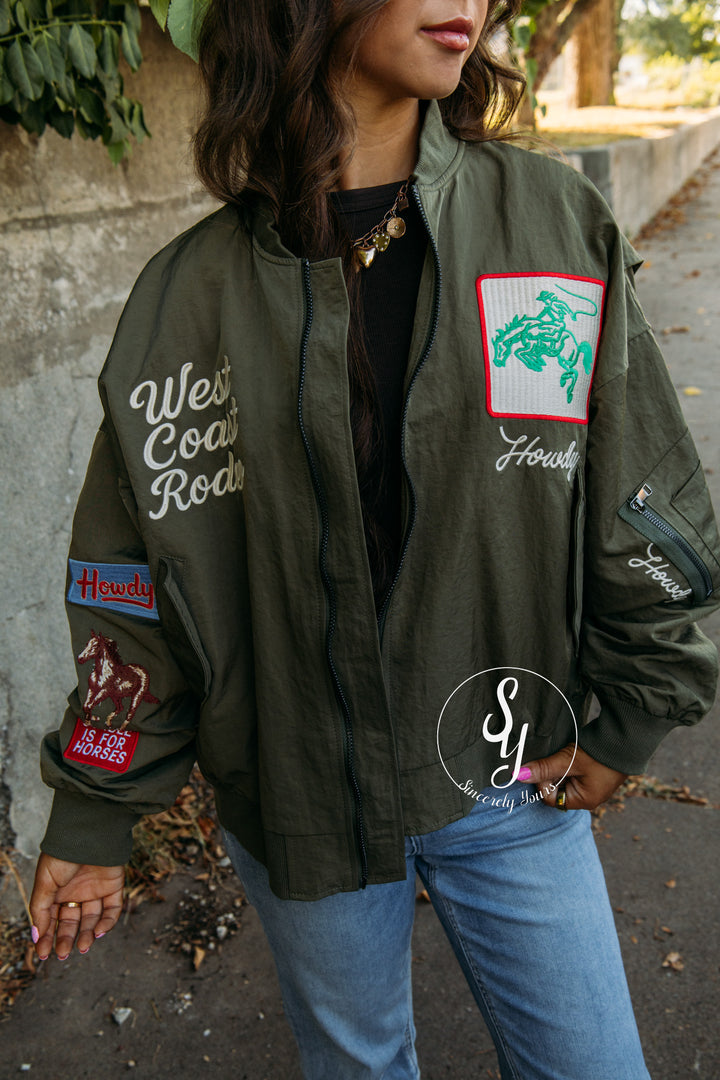 Patched Bomber Jacket - Army Green