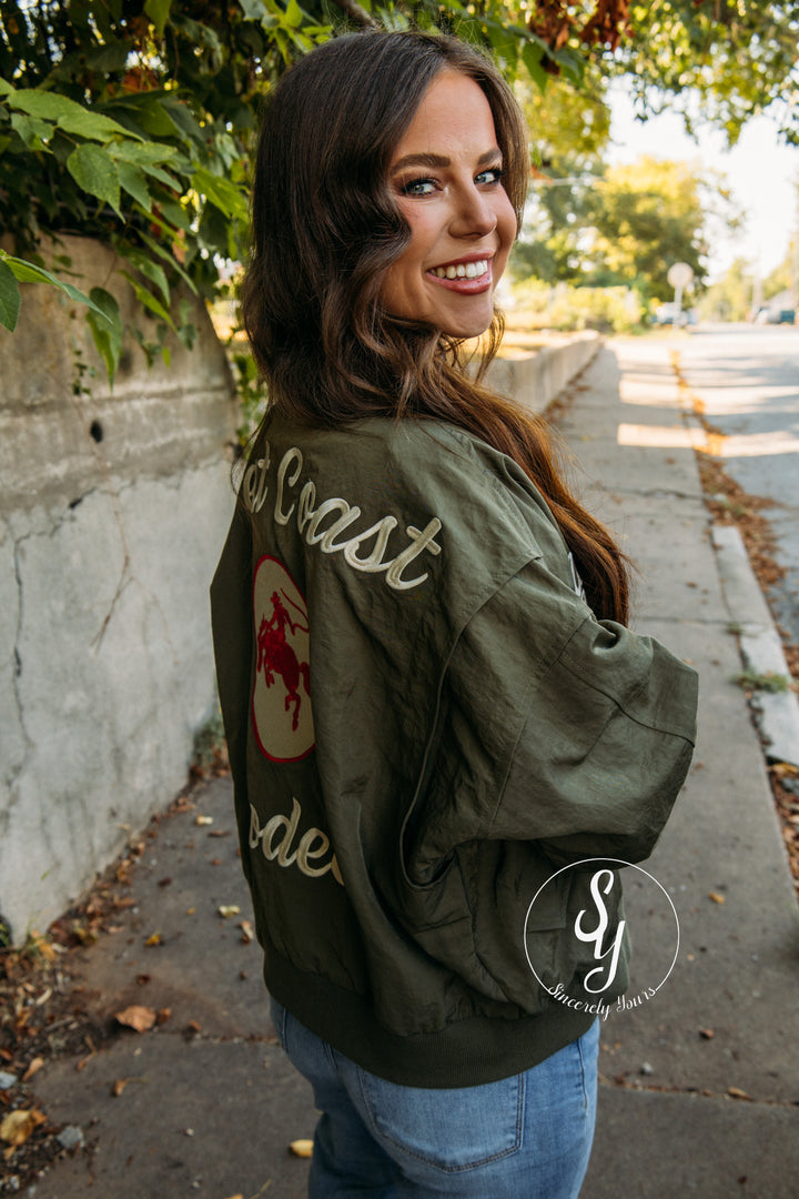 Patched Bomber Jacket - Army Green