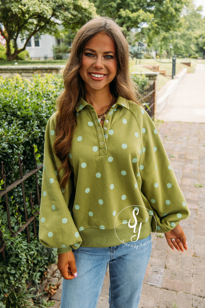 Dot To Dot Pullover - Olive/ Green