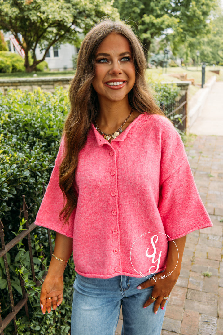 Sunday Stroll Sweater - Hot Pink