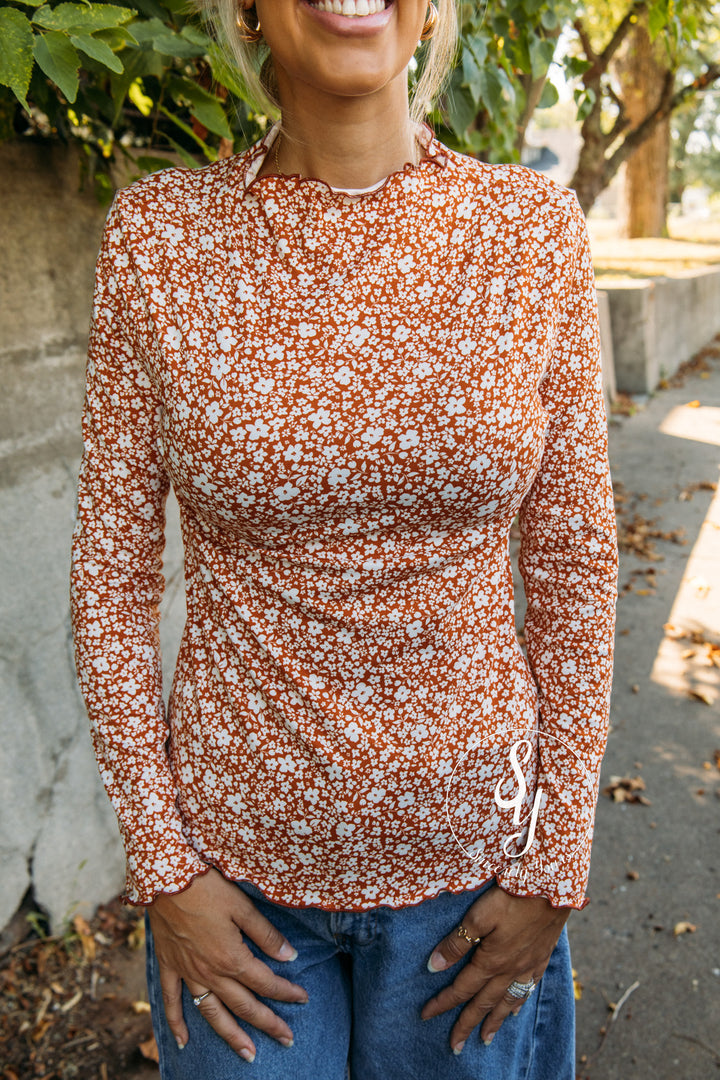Vintage Flowers Top - Rust