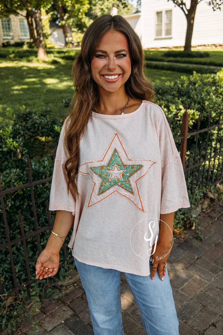 Patched Star Top - Lt. Pink