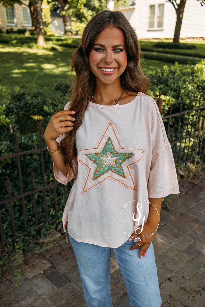 Patched Star Top - Lt. Pink
