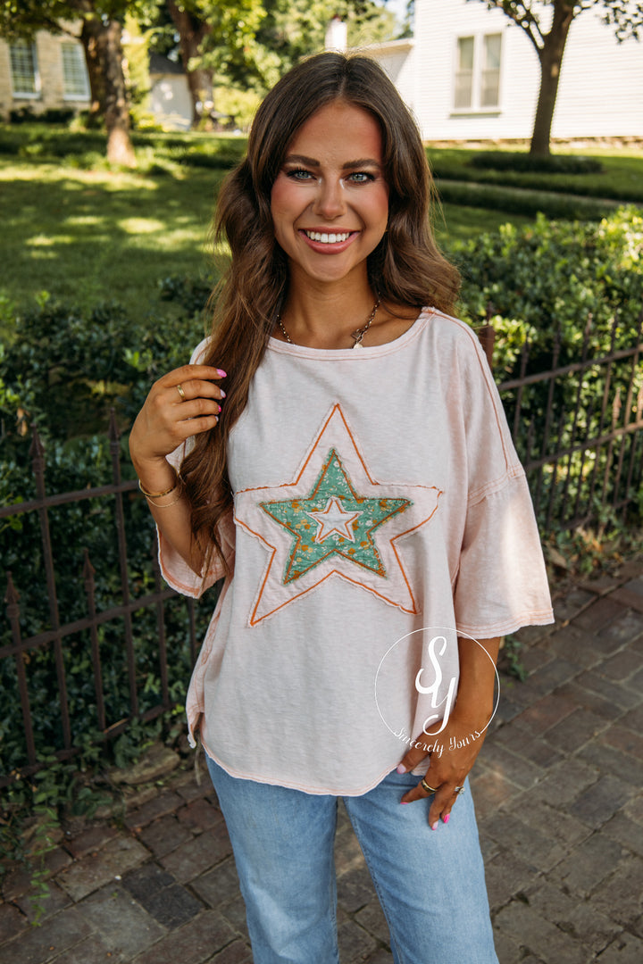 Patched Star Top - Lt. Pink